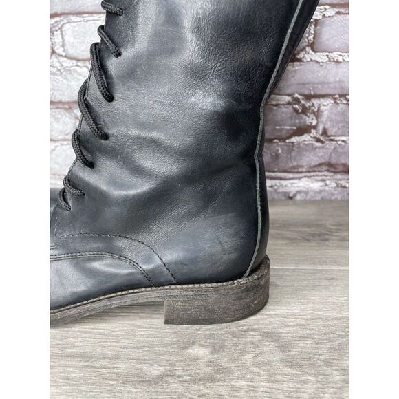 Madison et cie Blue Leather Combat Lace Up BuckleStrap Boots Women’s 36EU/6M US - Picture 9 of 16